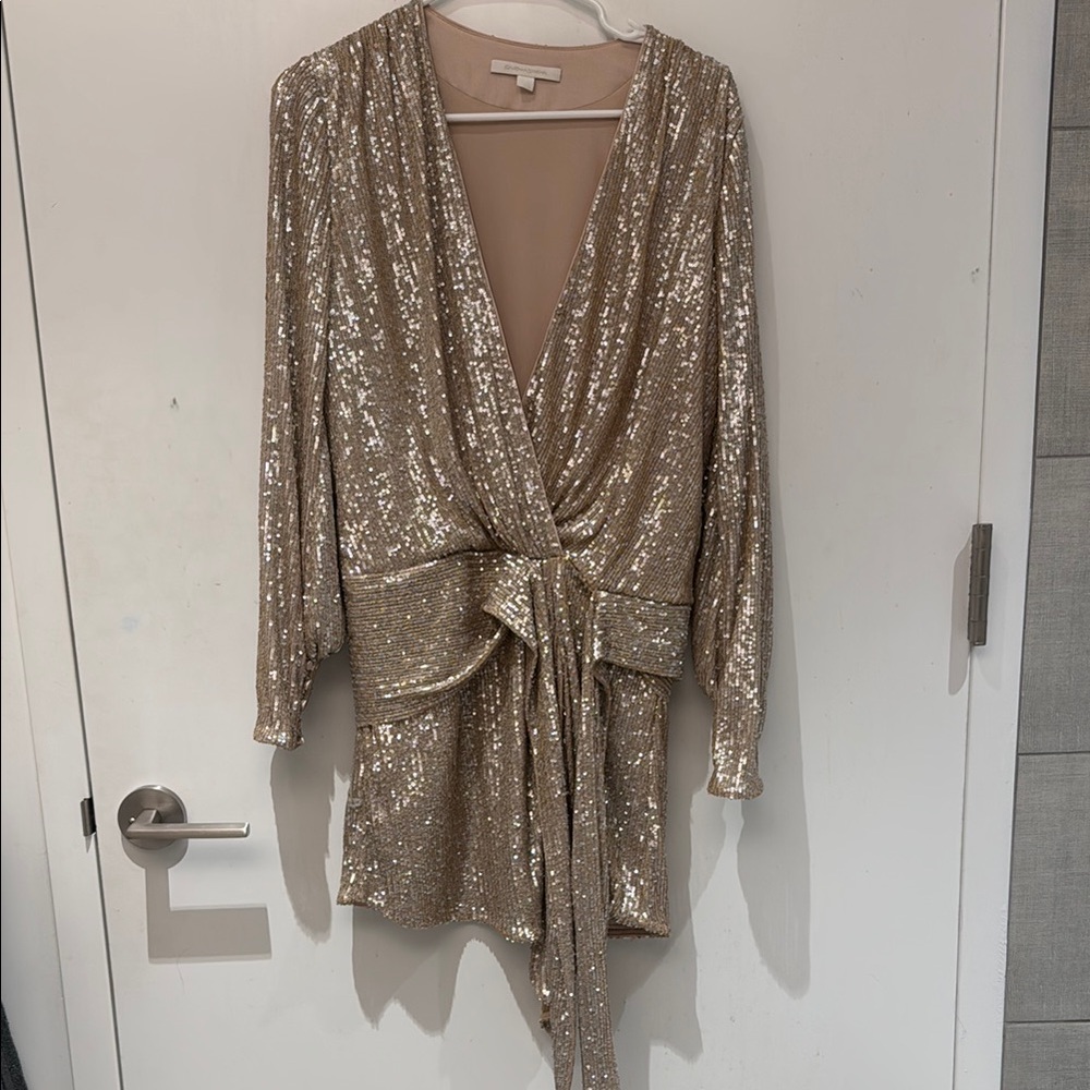 Elegant Gold Jonathan Simkhai Sequin Wrap Dress